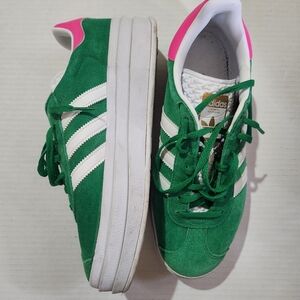 Adidas VL Court Bold 9.5 | Green Suede Sneakers w/ Pink Heel | Retro Classic